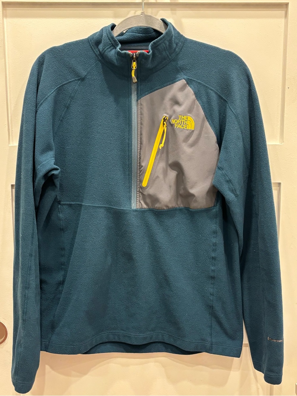 The North Face Dark Teal Fleece with Grey & Yellow Trim